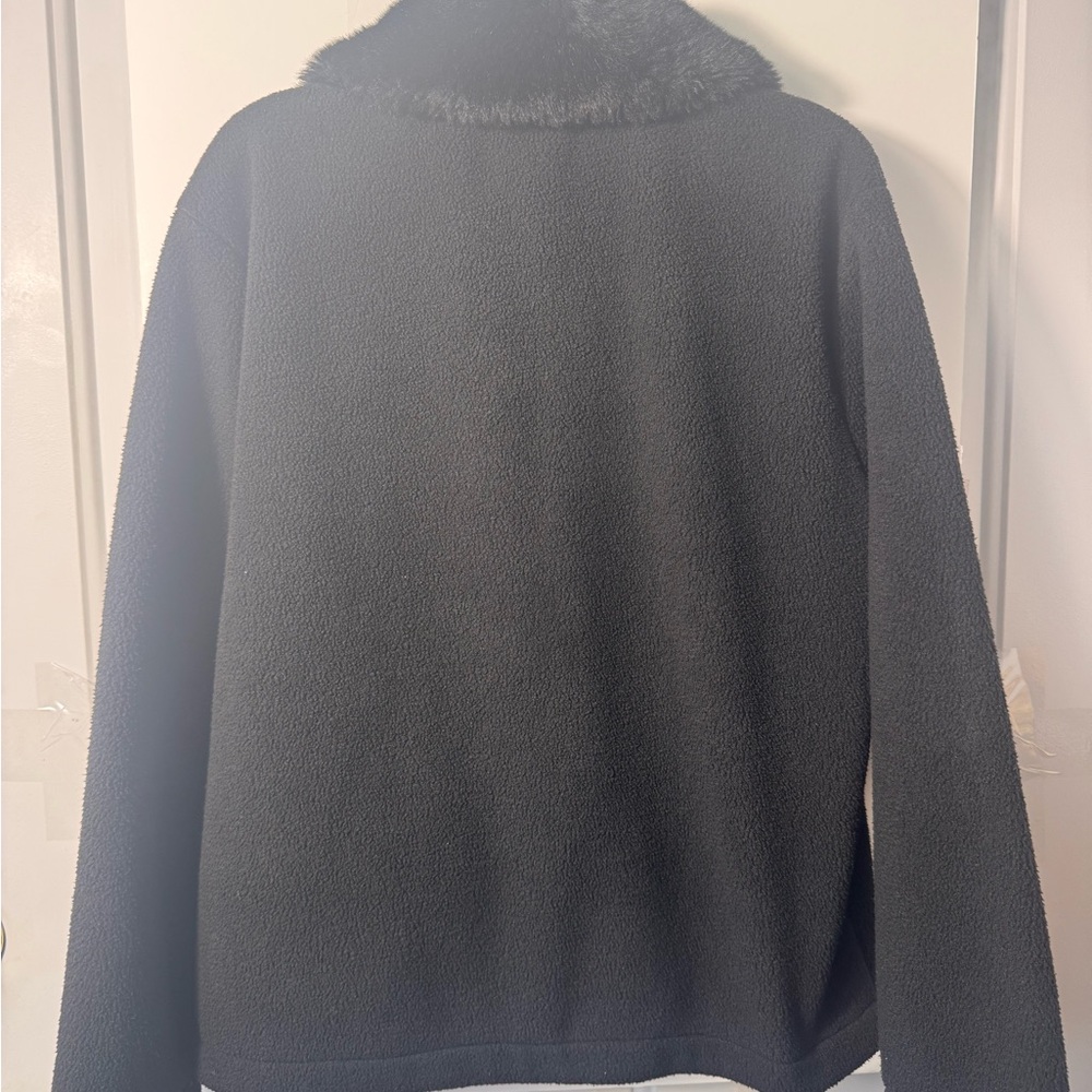 Emma James Black Fleece Jacket w/ Faux Fur Collar Size S Cozy Zip Front Coat - Picture 8 of 9
